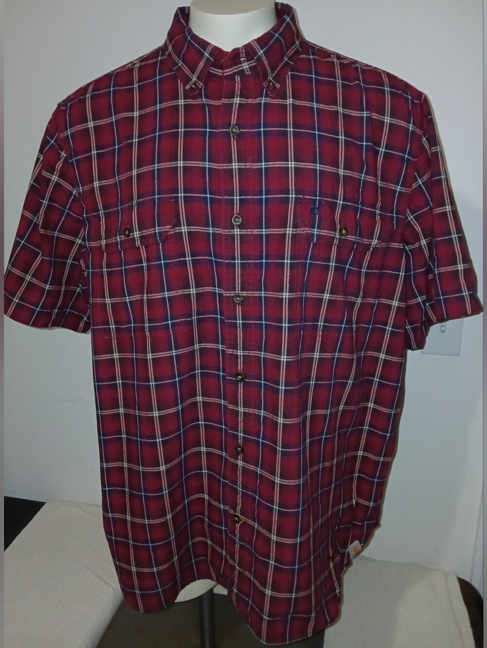 Carhartt Mens Relaxed Fit 100% Cotton Button Down Short Sleeve Plaid Shirt 2XL
